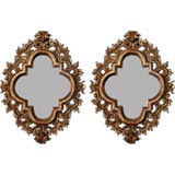 Pair of Italian Baroque Style Cartouche-Shaped Giltwood Mirrors