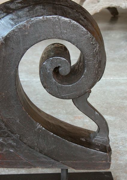 A Dramatic Patinated Indonesian Carved Teak Boat Prow