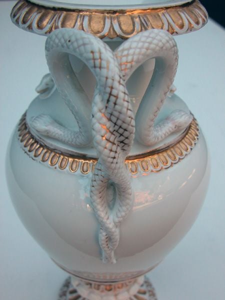 A German Meissen White Porcelain Double Handled Urn