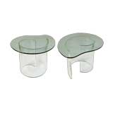 A Pair of American 1970's Lucite Scroll Tables with Glass Tops