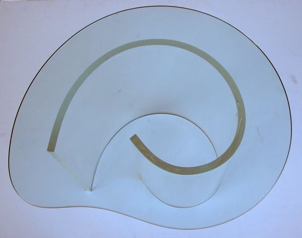 A Pair of American 1970's Lucite Scroll Tables with Glass Tops