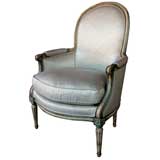An Elegant French Louis XVI Style Gray Painted Bergere