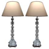 A Large-Scaled Pair of Austrian 1940's Hand-Cut Crystal Lamps