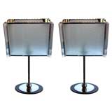 A Chic Pair of American 1970's Steel & Iron Lamps
