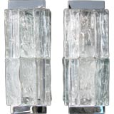 A Pair of French Glass and Chrome Wall Sconces by Jean Perzel