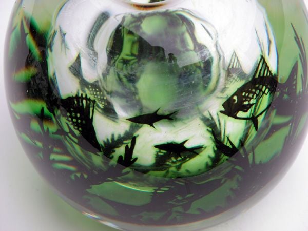 A Pair of Swedish Orrofors "Fish Graal" Vases; Engraved