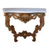 A French Rococo Revival Aqua Painted & Parcel-Gilt Console