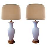 A Pair of French Baluster-Form Lilac-Colored Opaline Lamps