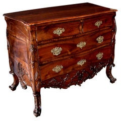 A Handsome Iberian Rococo Style Walnut Bombe-Form 4-Drawer Commode