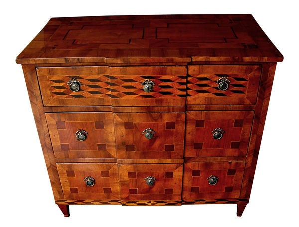 A Fine German Neoclassical Inlaid Fruitwood 3-Drawer Chest