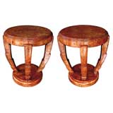 A Bold Pair of French Art Deco Burl Elmwood Circular Side Tables