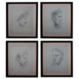 A Set of 4 German Pencil Drawings of Classical Busts by Th. Laub