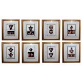 Two Sets of 4 Hand-Colored Copper Engravings of Classical Urns