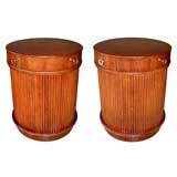 A Pair of English Mahogany Circular Side Tables w/Tambour Doors