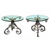 Lively Pair of Italian Wrought Iron Circular Tripod Side Tables