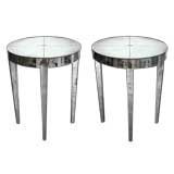 Shimmering Pair of American 1940's Circular Mirrored Side Tables