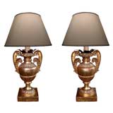 Boldly Scaled Pair of Italian Giltwood Urns Now Mounted as Lamps