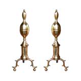 A Stately Pair of American Federal Brass Double-Lemon Andirons
