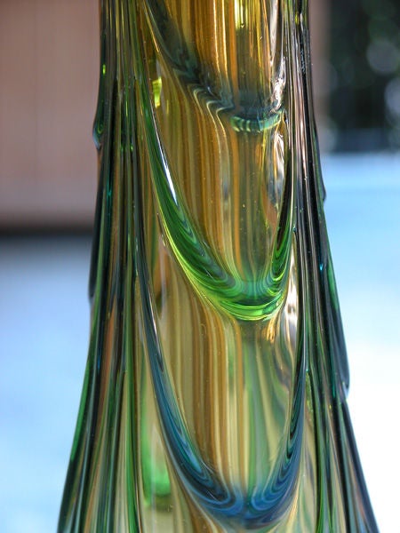 Mid-20th Century A Pair of Italian Honey-Colored Glass Bottle-Form Lamps; Murano