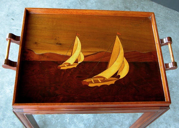 An American Folk Art Drinks Tray on Stand with Marquetry Inlay