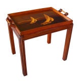 An American Folk Art Drinks Tray on Stand with Marquetry Inlay