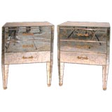 Pair of American Three-Drawer Mirrored Bedside Commodes