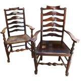 Two English Ladder Back Arm Chairs