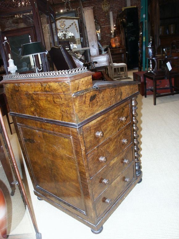 Great looking burled walnut davenport wash basin.  The top opens to reveal sink area.  This pc never had drawers it was designed to look like a davenport desk.  It has a  Filmer & Sons tag from London.
