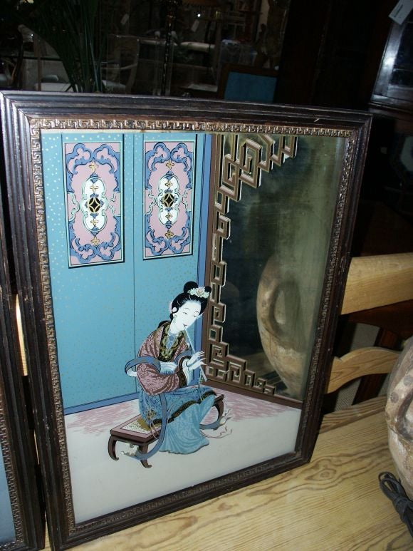 Chinese Pair of Reverse Paintings On Glass