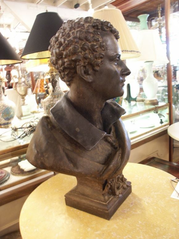 Highly decorative lead  bust of Lord Byron with great Patina