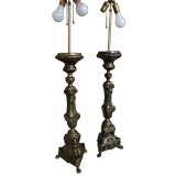 Antique Pair of 19th C Altar Stick Lamps