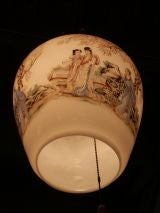 Great Pair of Milk Glass Lanterns with Chinoiserie Decoration