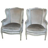 Antique Pair of  Painted French Louis XVI Style  Bergeres