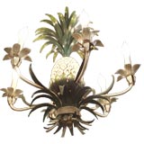 Retro Mid 20th C Iron and Painted Tole Pineapple Chandelier