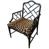Black Faux Bamboo Chair In Leopard