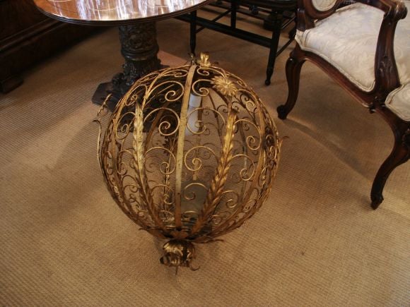 Vintage Gilt Metal Italian Rococo Style Ball Chandelier