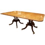 Large Satinwood and Mahogany Dining Table By Baker