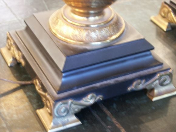 Pair of Bronze and Marble Neoclassical Lamps