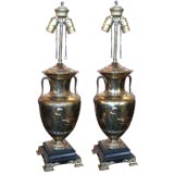 Pair of Bronze and Marble Neoclassical Lamps
