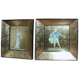 Vintage Pair of Fun Italian Paintings on Gilt Foil