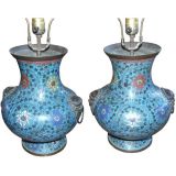Pair of Antique Chinese Cloisonne Lamps (Not Drilled)