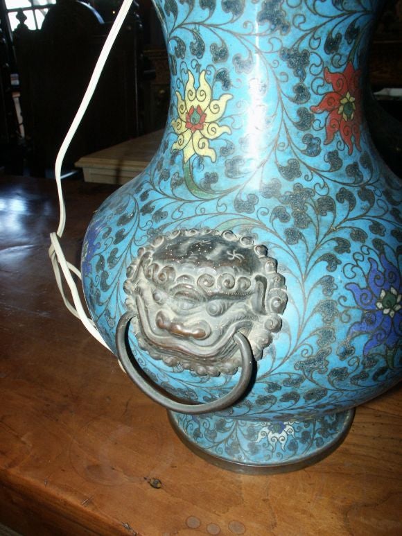 Pair of Antique Chinese Cloisonne Lamps (Not Drilled) 4