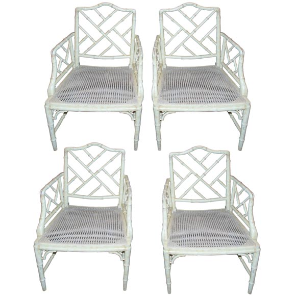 Set of four Faux Bamboo Chinese Chippendale Style Arm Chairs
