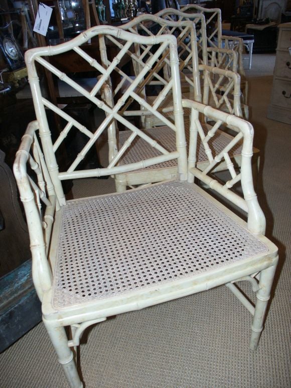 Mid-20th Century Set of four Faux Bamboo Chinese Chippendale Style Arm Chairs