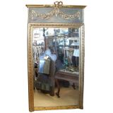 19th C Giltwood and Painted Trumeau Mirror