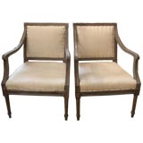 Pair of Louis XVI Style Painted and Parcel Gilt Fauteuils