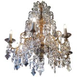 Antique Large 19th C Giltwood and Crystal Chandelier