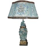 Large Asian Carved Green Stone Lamp
