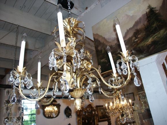 Gilt Metal and Crystal Chandelier
