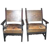 Pair of Spanish Baroque Walnut Arm Chairs